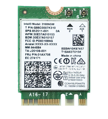 Intel 3168AC, 600 MBPS BlueTooth 4.2