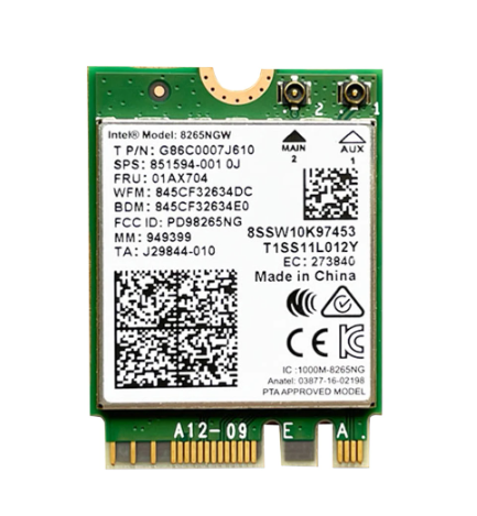 Intel 8265AC, 867 MBPS BlueTooth 4.2